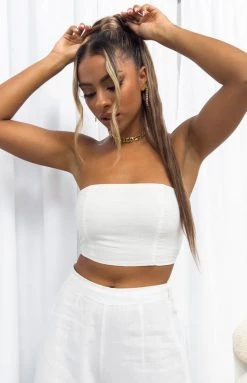 BB Exclusive Tops Sienna White Linen Bandeau Top