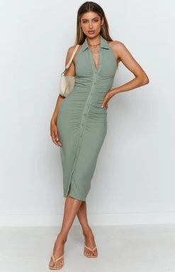 BB Exclusive Sierra Ruched Midi Dress Sage Dresses