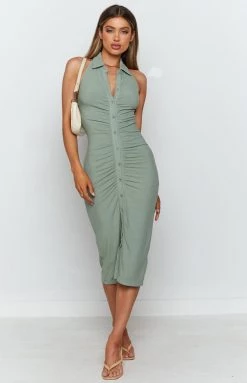BB Exclusive Sierra Ruched Midi Dress Sage Dresses