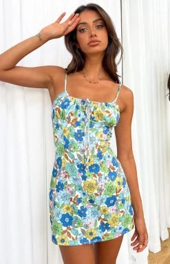 BB Exclusive Silvanna Blue Floral Mini Dress Dresses