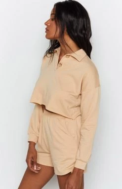 Beginning Boutique Simona Two Piece Lounge Set Beige Bottoms