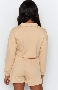 Beginning Boutique Simona Two Piece Lounge Set Beige Bottoms