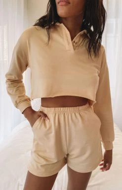 Beginning Boutique Simona Two Piece Lounge Set Beige Bottoms