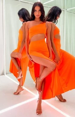 BB Exclusive Simone Orange Cut Out Maxi Dress