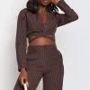 Beginning Boutique Tops Sinner Pinstripe Shirt Brown