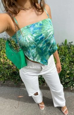 Beginning Boutique Tops Sisha Printed Scarf Top Green