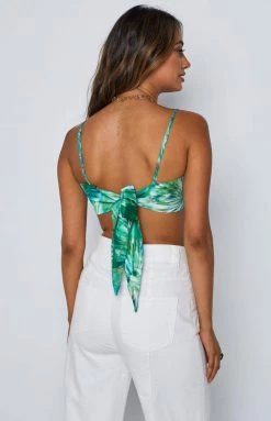 Beginning Boutique Tops Sisha Printed Scarf Top Green