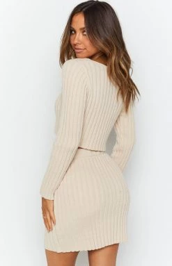 Beginning Boutique Bottoms Sixteen Candles Ribbed Mini Skirt Beige