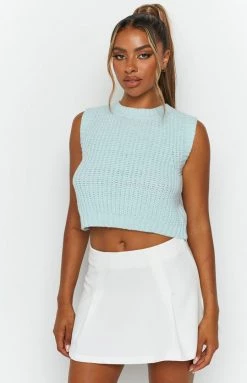 Beginning Boutique Snoh Pale Blue Knit Tank Tops