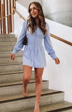 BB Exclusive Dresses Social Mini Shirt Dress Blue