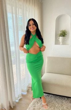 BB Exclusive Dresses Sofia Halter Midi Dress Green
