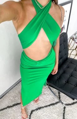 BB Exclusive Dresses Sofia Halter Midi Dress Green