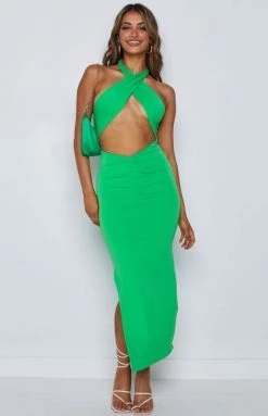 BB Exclusive Dresses Sofia Halter Midi Dress Green