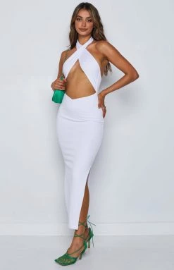 BB Exclusive Sofia Halter Midi Dress White Dresses