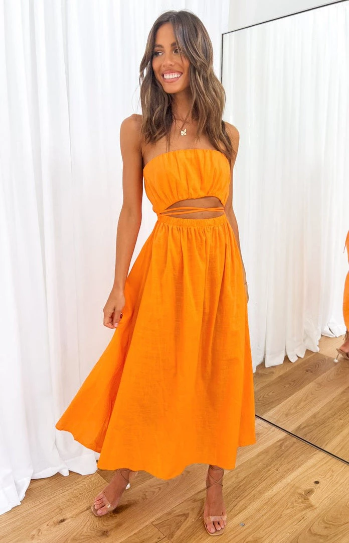 Beginning Boutique Soho Orange Midi Dress Dresses 1 Beginning Boutique Soho Orange Midi Dress Dresses