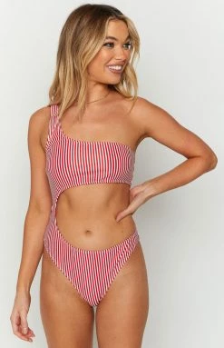 BB Exclusive Solana Red Stripe One Shoulder One Piece