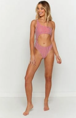 BB Exclusive Solana Red Stripe One Shoulder One Piece