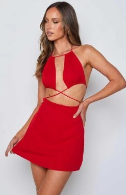 BB Exclusive Dresses Sophia Red Halter Mini Dress