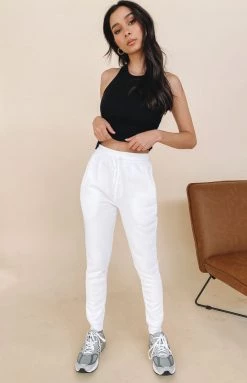 Beginning Boutique Bottoms Sports Wear Track Pants White