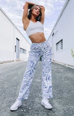 Beginning Boutique Bottoms Spritz Printed Pants Blue