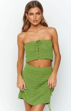 BB Exclusive Stella Green Strapless Crochet Top Tops