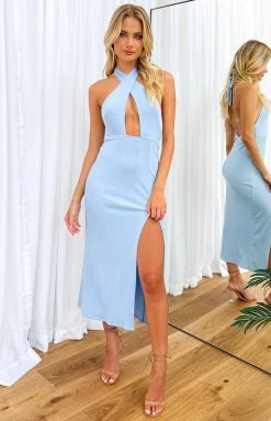 Beginning Boutique Dresses Stephanie Blue Halter Maxi Dress