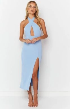 Beginning Boutique Dresses Stephanie Blue Halter Maxi Dress