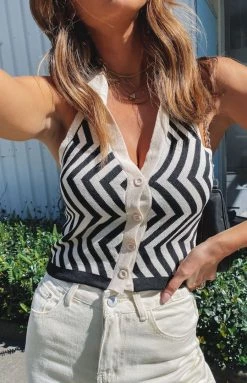 Beginning Boutique Suit Up Striped Crop Top Black Tops
