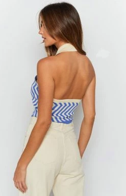 Beginning Boutique Suit Up Striped Crop Top Blue Tops