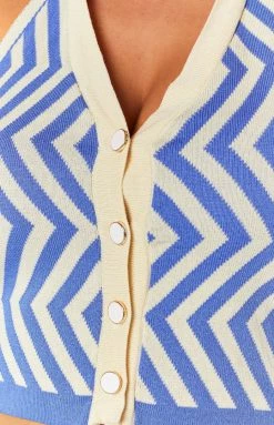 Beginning Boutique Suit Up Striped Crop Top Blue Tops