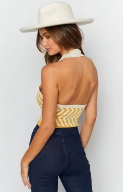Beginning Boutique Tops Suit Up Striped Crop Top Yellow