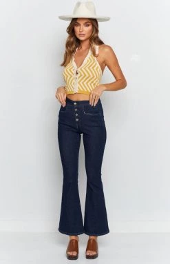Beginning Boutique Tops Suit Up Striped Crop Top Yellow
