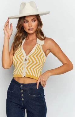 Beginning Boutique Tops Suit Up Striped Crop Top Yellow