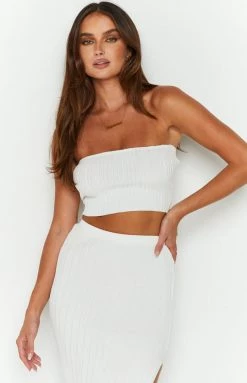 BB Exclusive Summertime White Knit Bandeau Top Tops