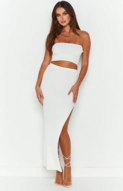 BB Exclusive Bottoms Summertime White Knit Maxi Skirt