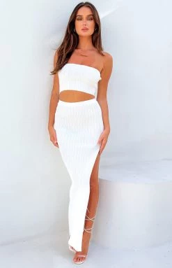 BB Exclusive Bottoms Summertime White Knit Maxi Skirt