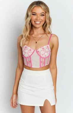BB Exclusive Sundown Pink Mesh Corset Top