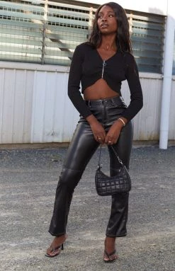 Beginning Boutique Tops Sunny Zip Long Sleeve Top Black