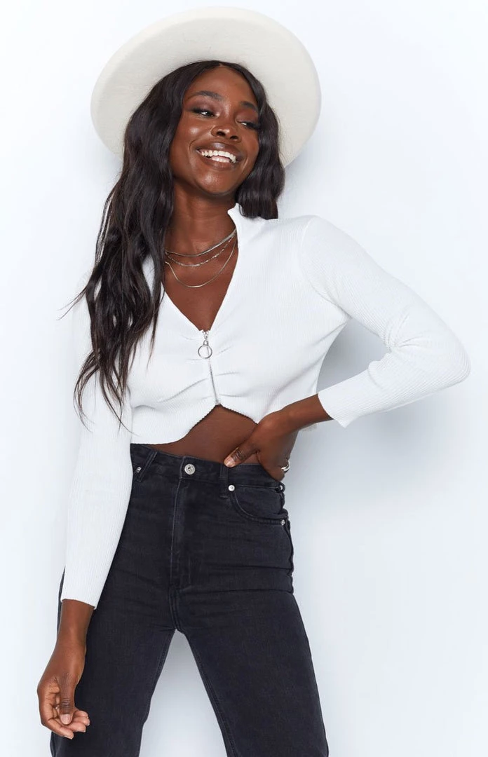 Beginning Boutique Sunny Zip Long Sleeve Top White 4 Beginning Boutique Sunny Zip Long Sleeve Top White