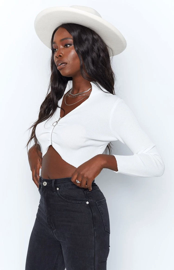 Beginning Boutique Sunny Zip Long Sleeve Top White 5 Beginning Boutique Sunny Zip Long Sleeve Top White