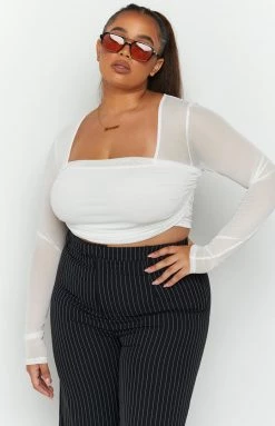 BB Exclusive Suzie White Long Sleeve Top Tops