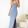BB Exclusive Sylvie Blue Strapless Maxi Dress Dresses