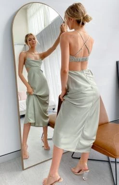 Beginning Boutique Taleah Cut Out Maxi Dress Sage