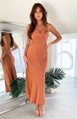 Beginning Boutique Taleah Rust Cut Out Maxi Dress
