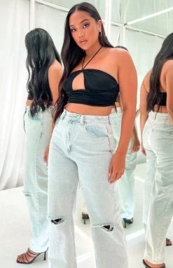 BB Exclusive Talia Black Mesh Halter Crop Top