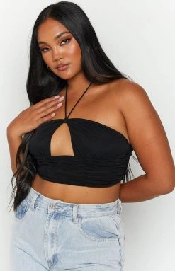 BB Exclusive Talia Black Mesh Halter Crop Top