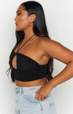 BB Exclusive Talia Black Mesh Halter Crop Top