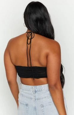 BB Exclusive Talia Black Mesh Halter Crop Top