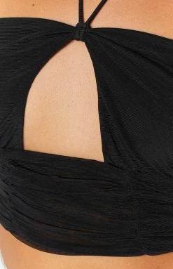 BB Exclusive Talia Black Mesh Halter Crop Top