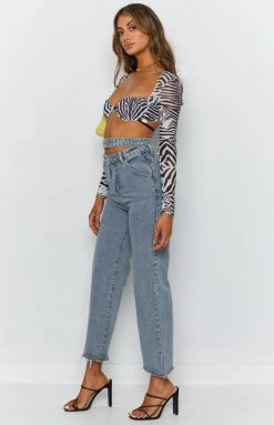 Beginning Boutique Tango Double Waistband Jeans Blue Bottoms